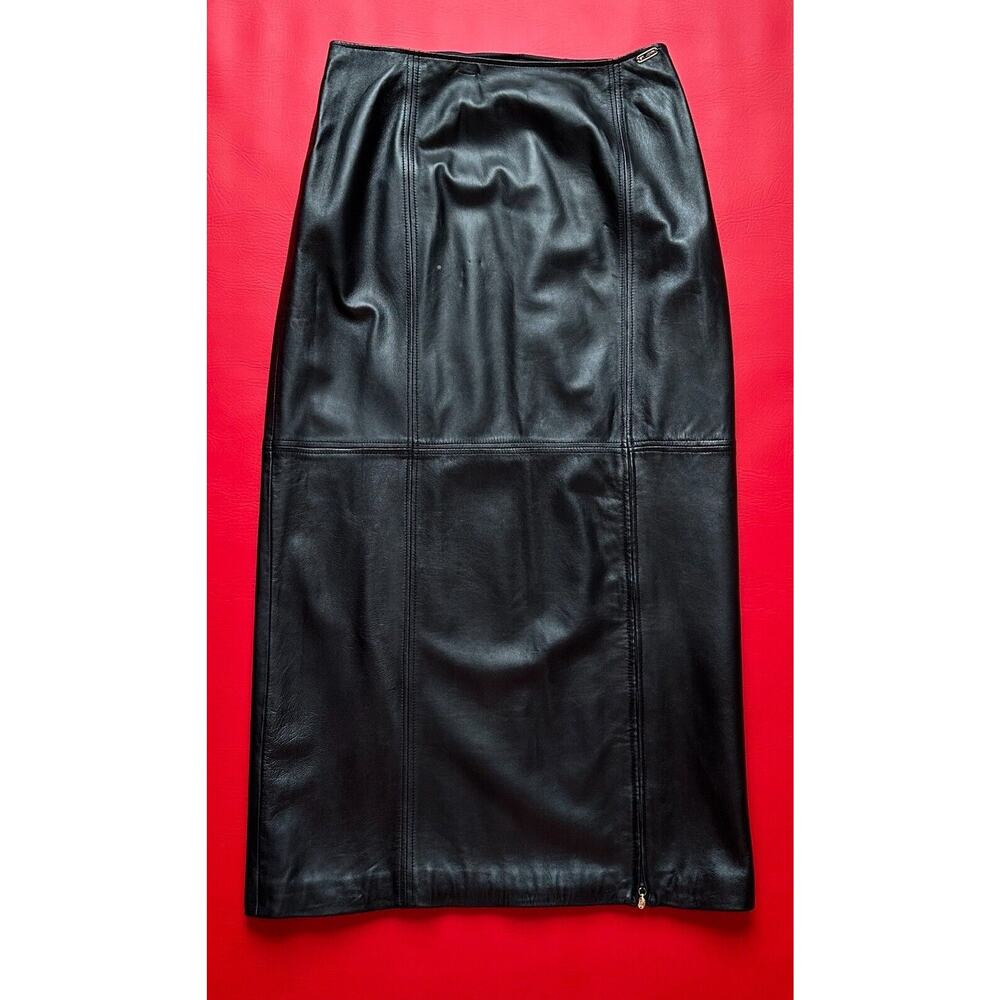 St John Sport By Marie Gray Black Leather Pencil Skirt Lined Long Length Size 10